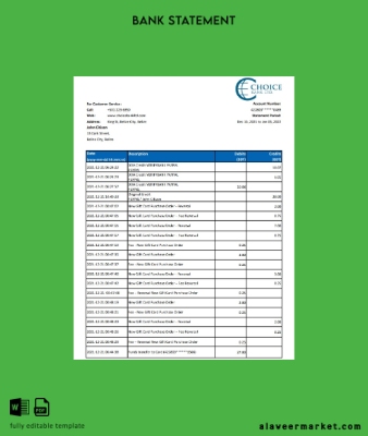 Belize Choice Banka Hesap Özeti excel