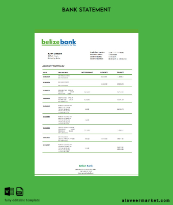 Belize Banka Hesap Özeti word version 2