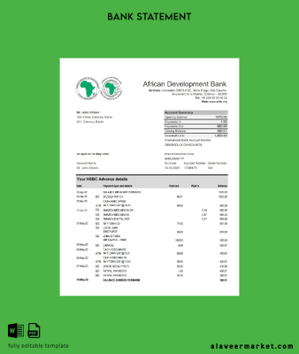 Benin African Development Banka Hesap Özeti excel