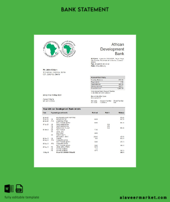 Benin African Development Banka Hesap Özeti word