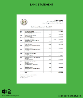 Bhutan National Banka Hesap Özeti excel