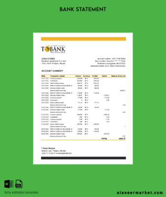 Bhutan T Banka Hesap Özeti excel