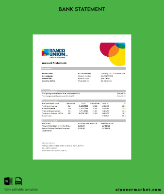 Bolivya Banco Union Banka Hesap Özeti excel