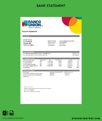 Bolivya Banco Union Banka Hesap Özeti word