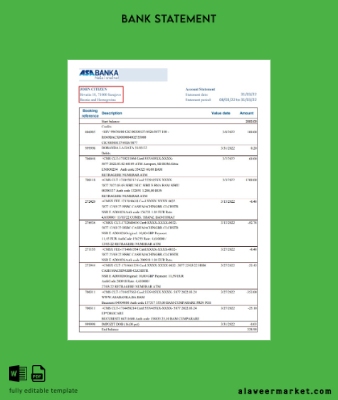 Bosnia and Herzegovina ASA Banka Banka Hesap Özeti excel