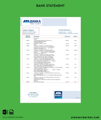 Bosnia and Herzegovina ASA Banka Banka Hesap Özeti