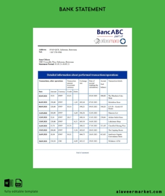 Botswana Banka ABC Banka Hesap Özeti word