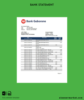 Botswana Banka Gaborone Banka Hesap Özeti word
