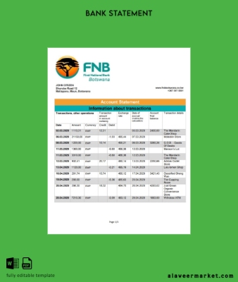 Botswana First National Banka Hesap Özeti
