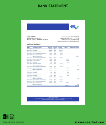 Brezilya Banco Votorantim Banka Hesap Özeti excel