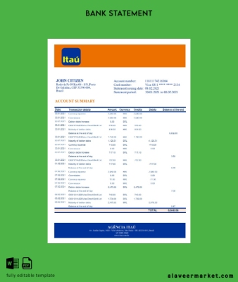 Brezilya Itau Banka Hesap Özeti excel