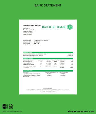 Brunei Kimlik Kartı Banka Hesap Özeti excel