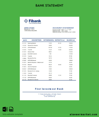 Bulgaristan Banka First Investment Banka Hesap Özeti word