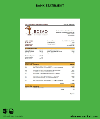 Burkina Faso The Central Banka of West African States Banka Hesap Özeti excel