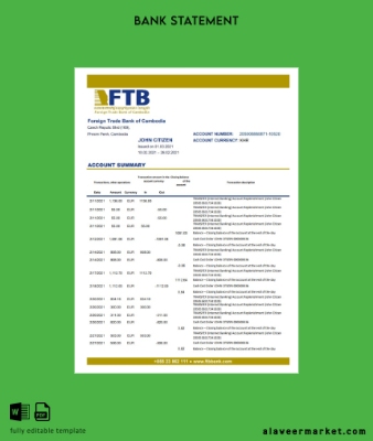 Cambodia Foreign Trade Banka of Cambodia Banka Hesap Özeti excel