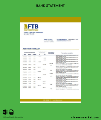 Cambodia Foreign Trade Banka of Cambodia Banka Hesap Özeti word