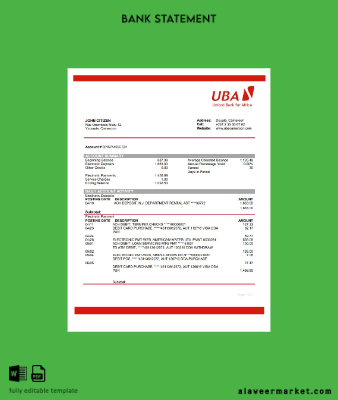 Cameroon UBA Banka Hesap Özeti word