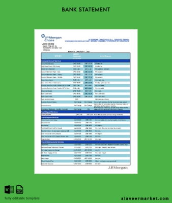 Kanada JP Morgan Chase proof of address Banka Hesap Özeti excel