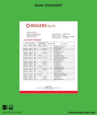 Kanada Rogers Banka Hesap Özeti word