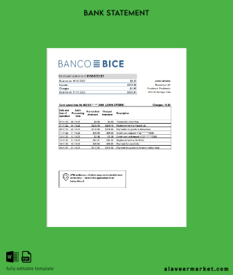 Şili Banco Bice Banka Hesap Özeti excel version 2