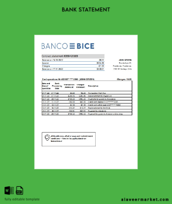 Şili Banco Bice Banka Hesap Özeti excel