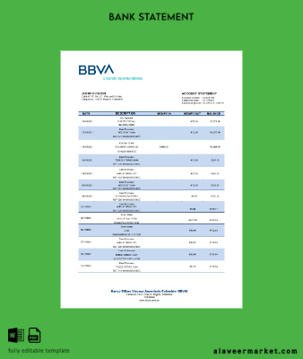 Kolombiya BBVA Banka Hesap Özeti word