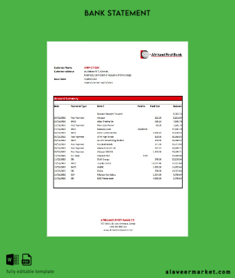 Congo Afriland First Banka Hesap Özeti excel