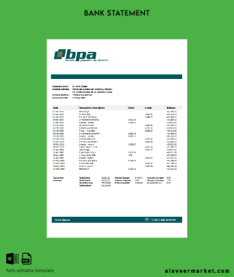Küba Banco Popular de Ahorro (BPA) Banka Hesap Özeti word