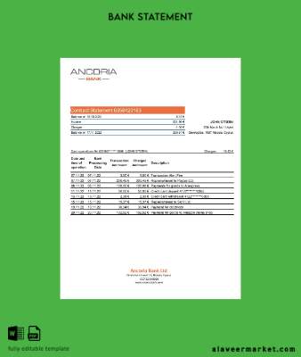 Kıbrıs Ancoria Banka Hesap Özeti excel