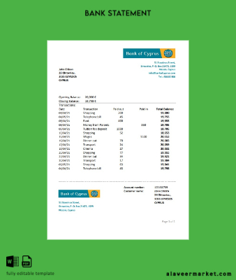Kıbrıs Banka of Kıbrıs Banka Hesap Özeti excel