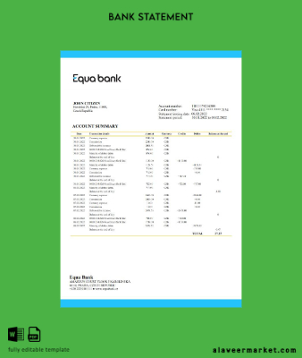 Çek Cumhuriyeti Banka Hesap Özeti excel