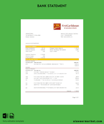 Dominica CIBC First Caribbean International Banka Hesap Özeti excel