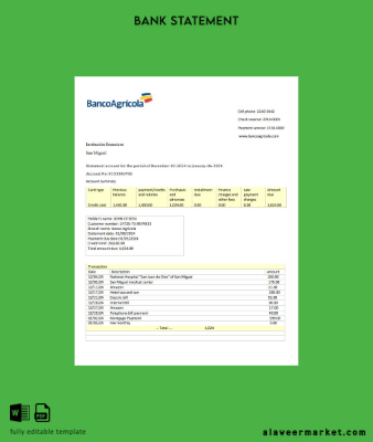 Dominican Republic Banco Agricola Banka Hesap Özeti 3 – 6 months word
