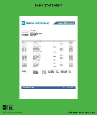 Ekvador Banco Bolivariano Banka Hesap Özeti word