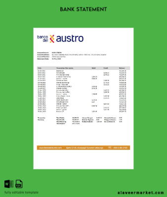 Ekvador Banco del Austro Banka Hesap Özeti word version 2