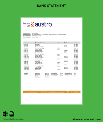 Ekvador Banco del Austro Banka Hesap Özeti word