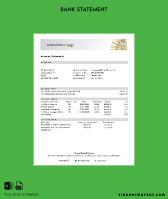 Ekvador Central Banka of Ekvador Banka Hesap Özeti excel