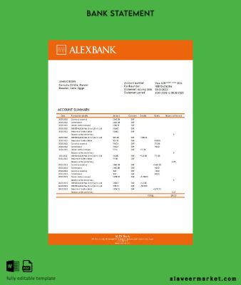 Mısır Alex Banka of Mısır Banka Hesap Özeti word