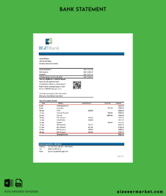 Equatorial Guinea BGFI Banka Hesap Özeti excel