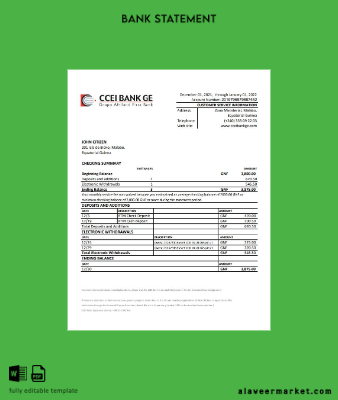 Equatorial Guinea CCEI Banka Hesap Özeti excel
