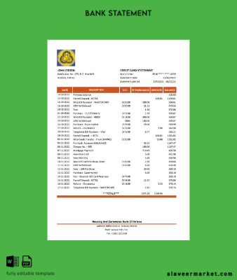 Eritrea Housing and Commerce Banka Hesap Özeti excel