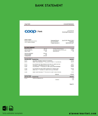 Estonya Coop Pank proof of address Banka Hesap Özeti word