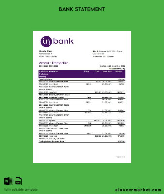Estonya Banka Banka Hesap Özeti excel