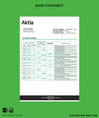 Finlandiya Aktia Banka Hesap Özeti word