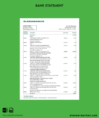 Finlandiya Aland Banka Hesap Özeti excel