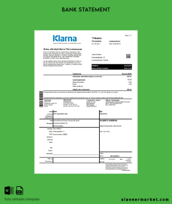 Finlandiya Klarna Banka Hesap Özeti excel