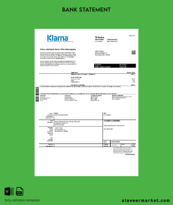 Finlandiya Klarna Banka Hesap Özeti word