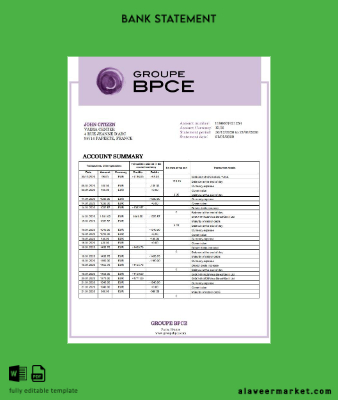 Fransa Groupe BPCE Banka Hesap Özeti word