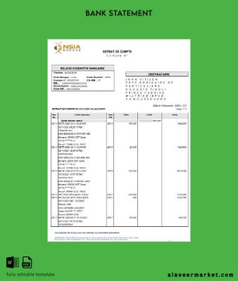 Fransa NSIA Banque Banka Hesap Özeti word 4 pages