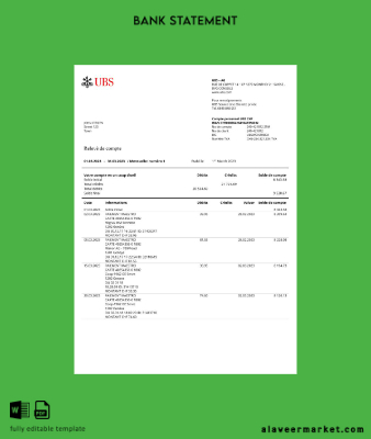 Fransa UBS Banka Hesap Özeti word